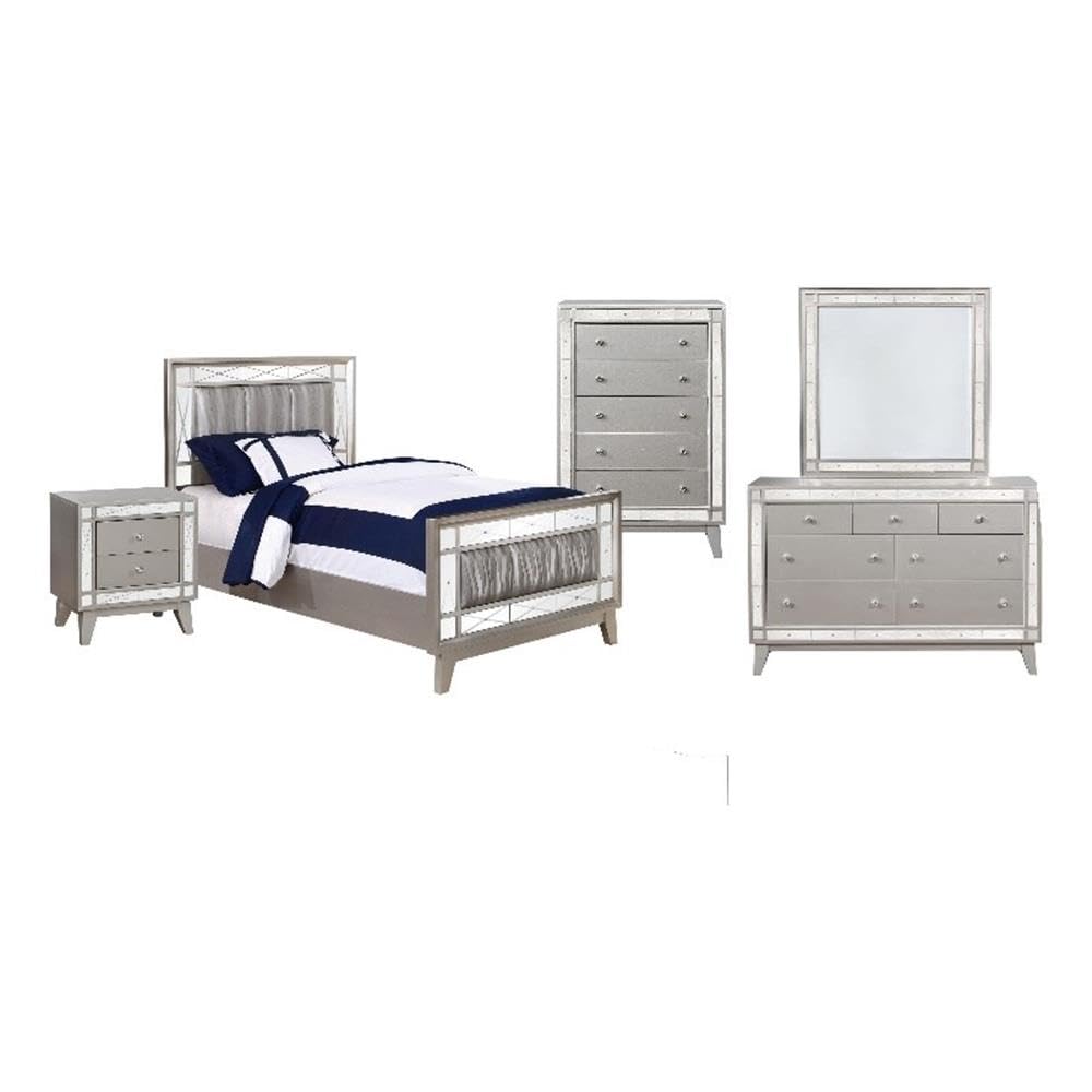 Coaster Leighton Twin Bed 5-Piece Set, Metallic Mercury