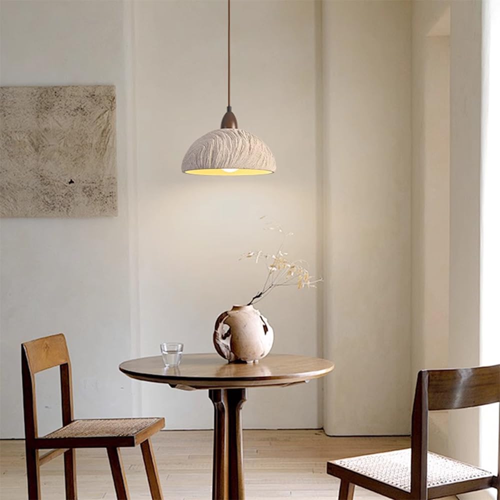 Wabi Sabi Concrete Pendant Light 10.8" Grey Textured Lampshade