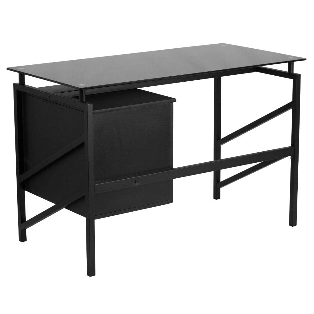 Singleton Glass Desk with Two Drawer Pedestal,Black