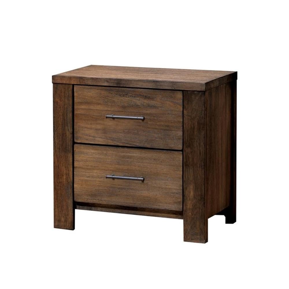 FOA Nangetti 2pc Antique Oak Solid Wood Bedroom Set - King + Nightstand