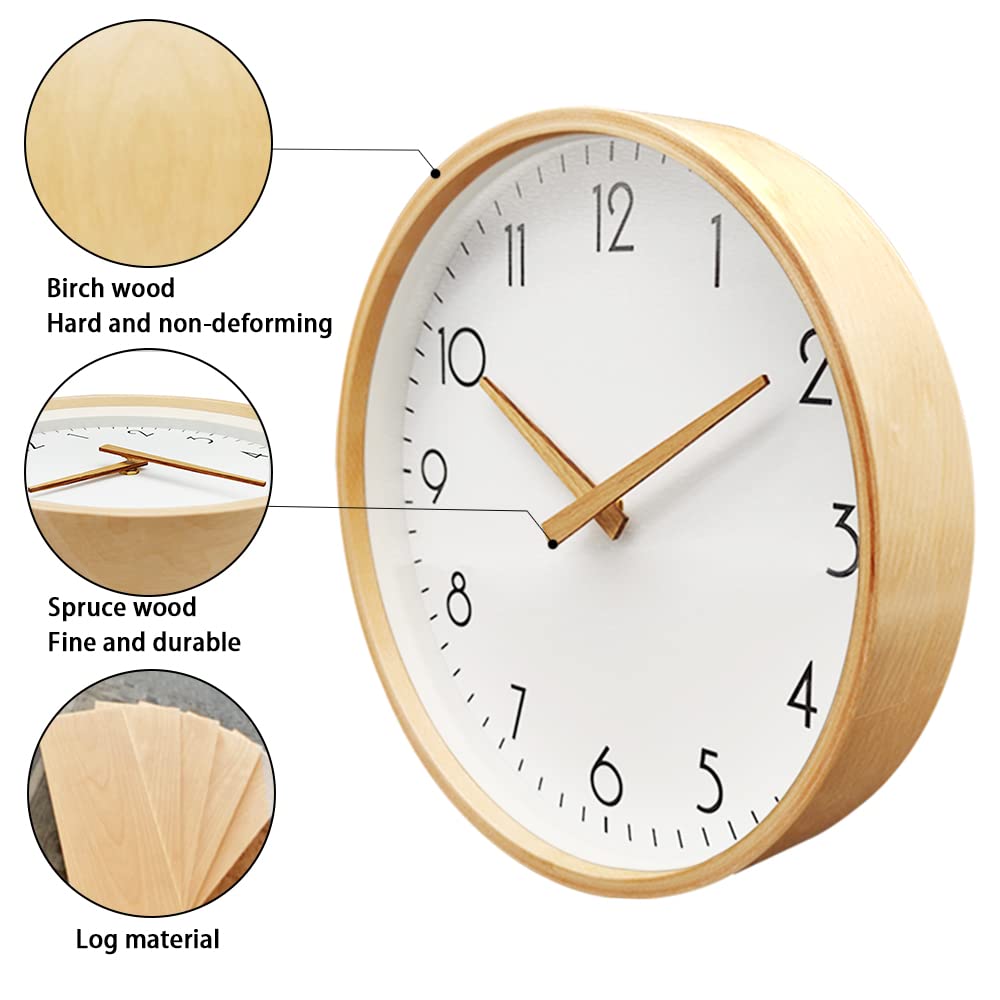 Wooden Wall Clock Silent Non Ticking 10 inch Analog Wall Clocks Battery