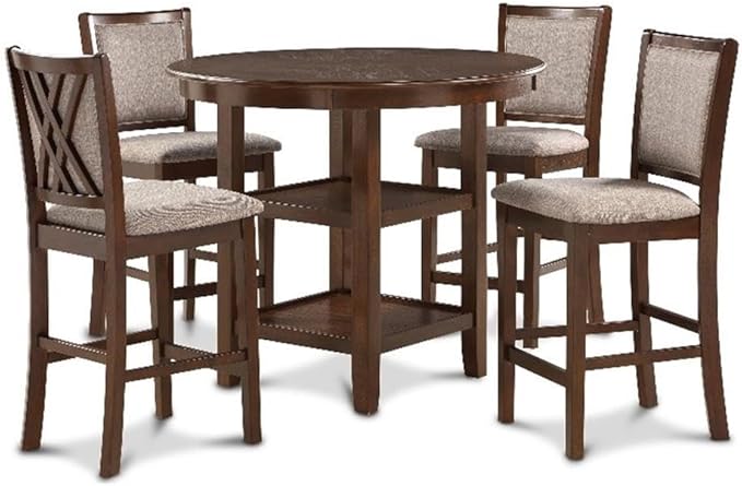 Amy 5-Piece Counter Dining Table Set, Beige and Brown