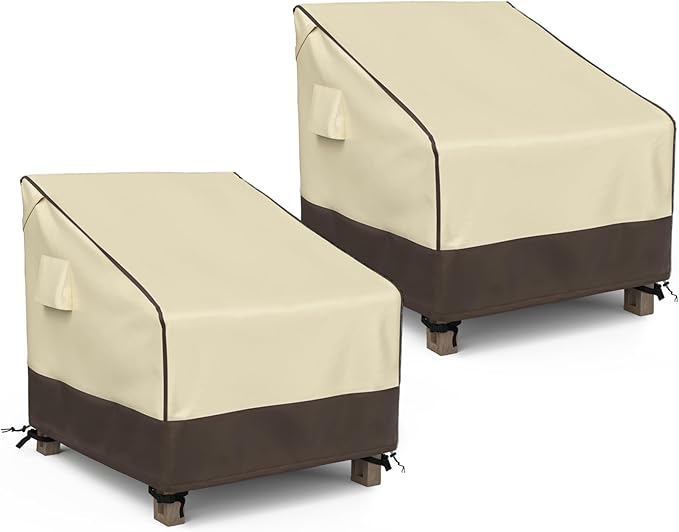 Patio Chair Covers Waterproof, Outdoor Furniture Covers for Rocking & Adirondack Chairs, Fits up to 32"W x 37"D x 36"H, Moisture-proof & UV-protection, Brown & Khaki, 2 Pack