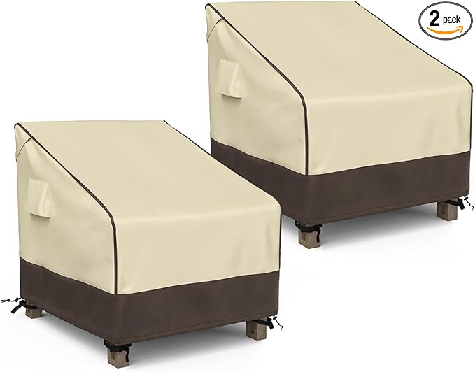 Patio Chair Covers Waterproof, Outdoor Furniture Covers for Rocking & Adirondack Chairs, Fits up to 32"W x 37"D x 36"H, Moisture-proof & UV-protection, Brown & Khaki, 2 Pack