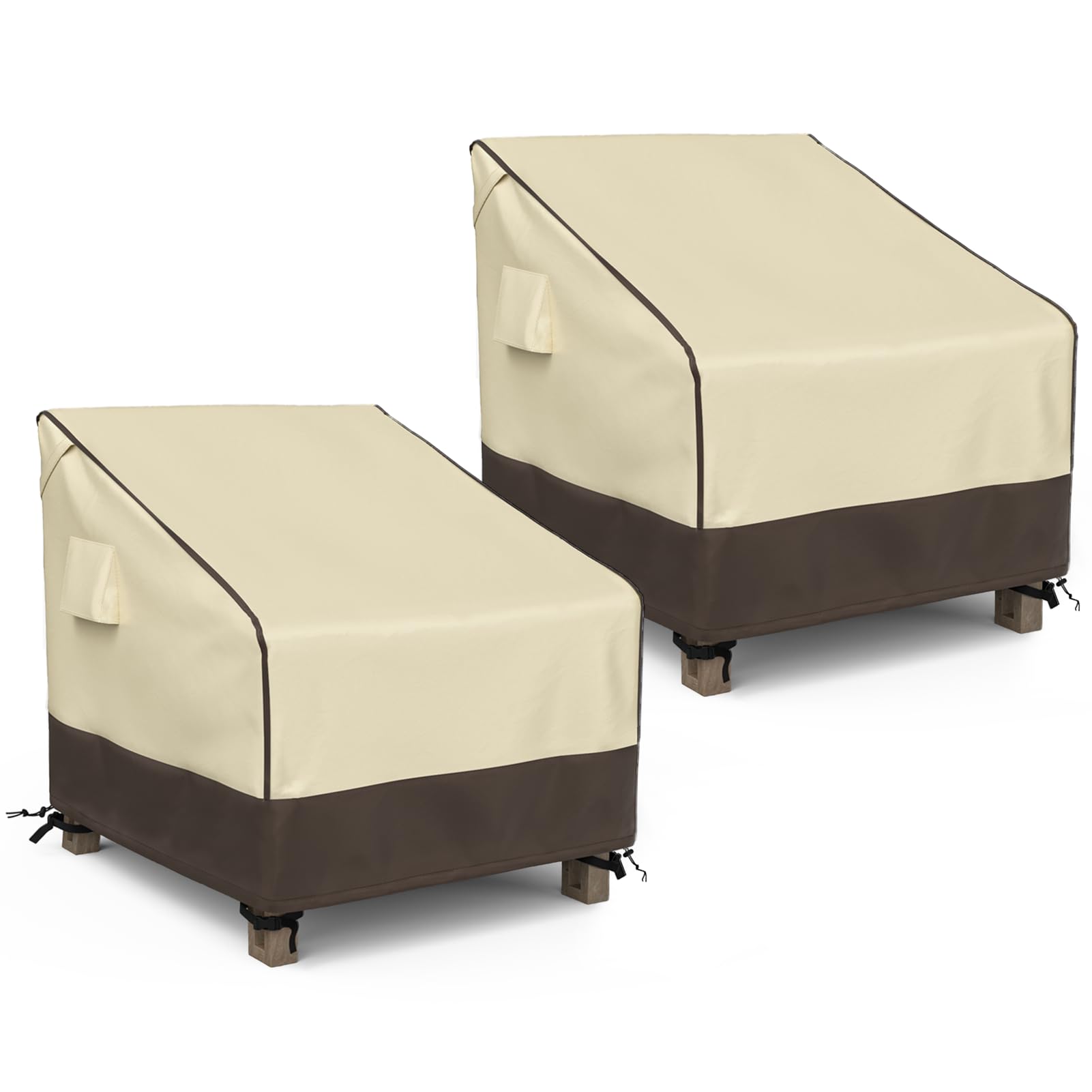 Patio Chair Covers Waterproof, Outdoor Furniture Covers for Rocking & Adirondack Chairs, Fits up to 32"W x 37"D x 36"H, Moisture-proof & UV-protection, Brown & Khaki, 2 Pack
