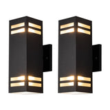 mirrea 12in Modern Outdoor Porch Light Patio Light in 2 Lights with Aluminum Rectangular Tube and Tempered Glass Cover Waterproof Wall Sconce Matte Black 2 Pack