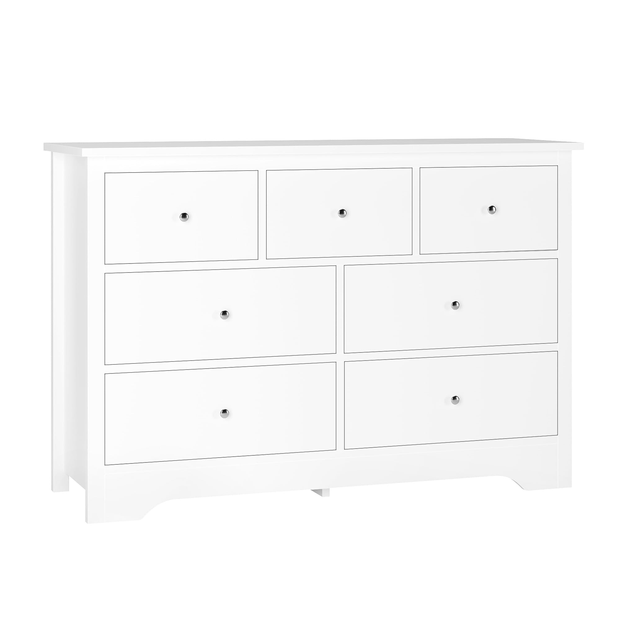White Dresser 7 Drawer Dresser, 47.2'' White Chest of Drawers Modern Dresser