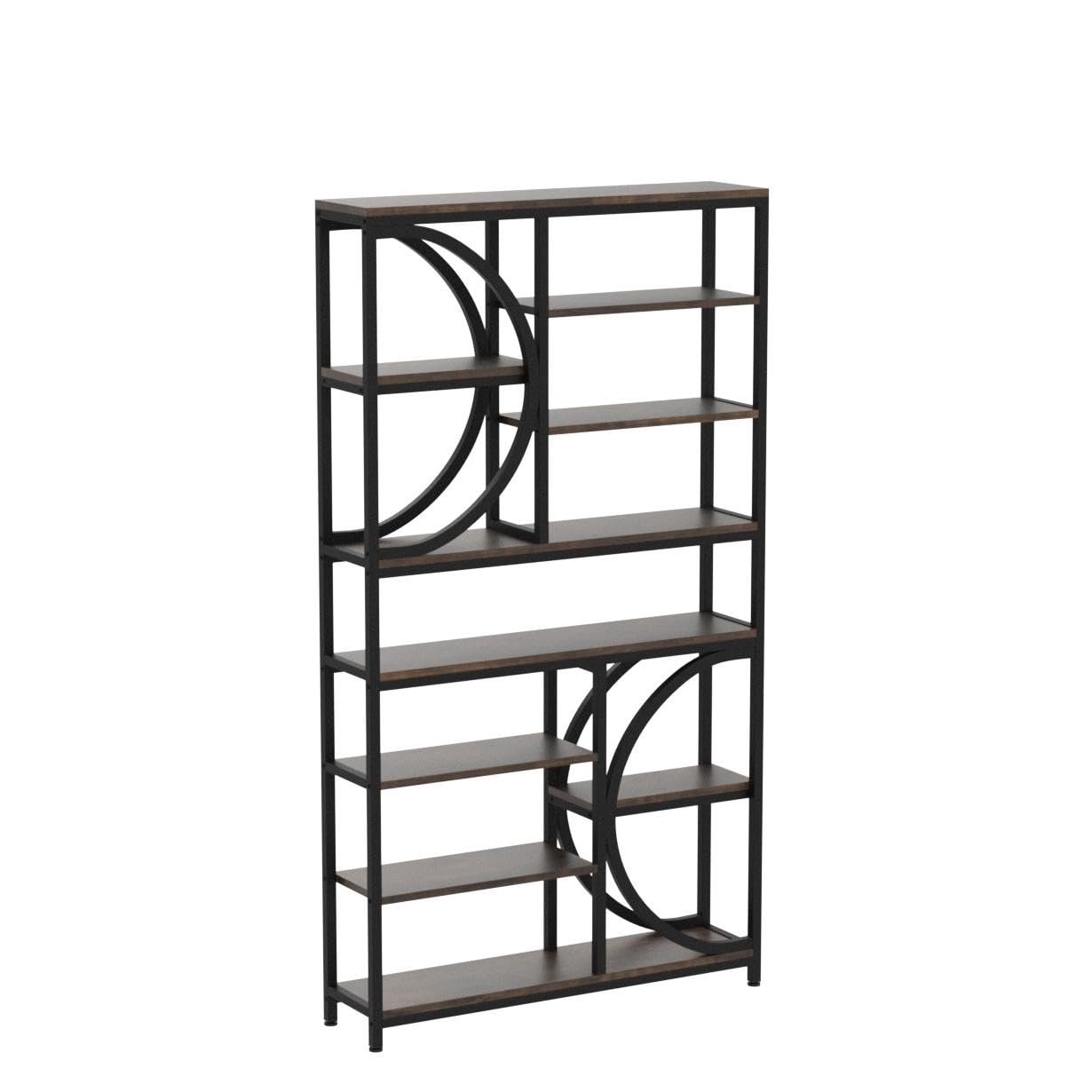 Bookshelf, Industrial 8-Tier Etagere Bookcases, 77-Inch Tall Book Shelf Open Display Shelves, Wood Look Accent Shelving Unit with Metal Frame for Home Office (1, Brown/Black)