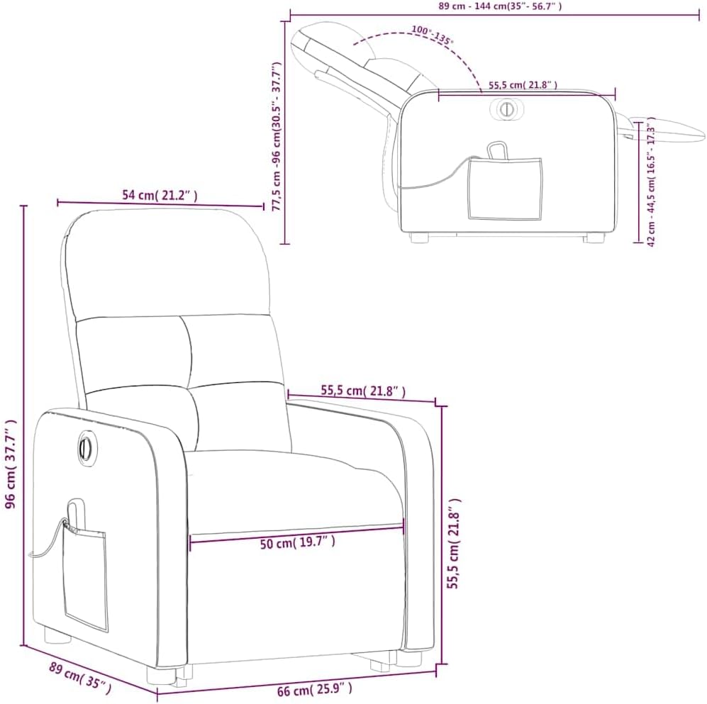 Power Lift Massage Recliner - Light Gray Fabric, Motorized Adjustable Back and Footrest, Vibration Massage, Side Storage Pocket