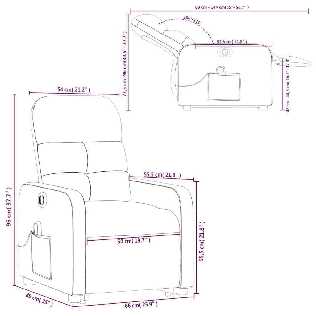 Power Lift Massage Recliner - Light Gray Fabric, Motorized Adjustable Back and Footrest, Vibration Massage, Side Storage Pocket