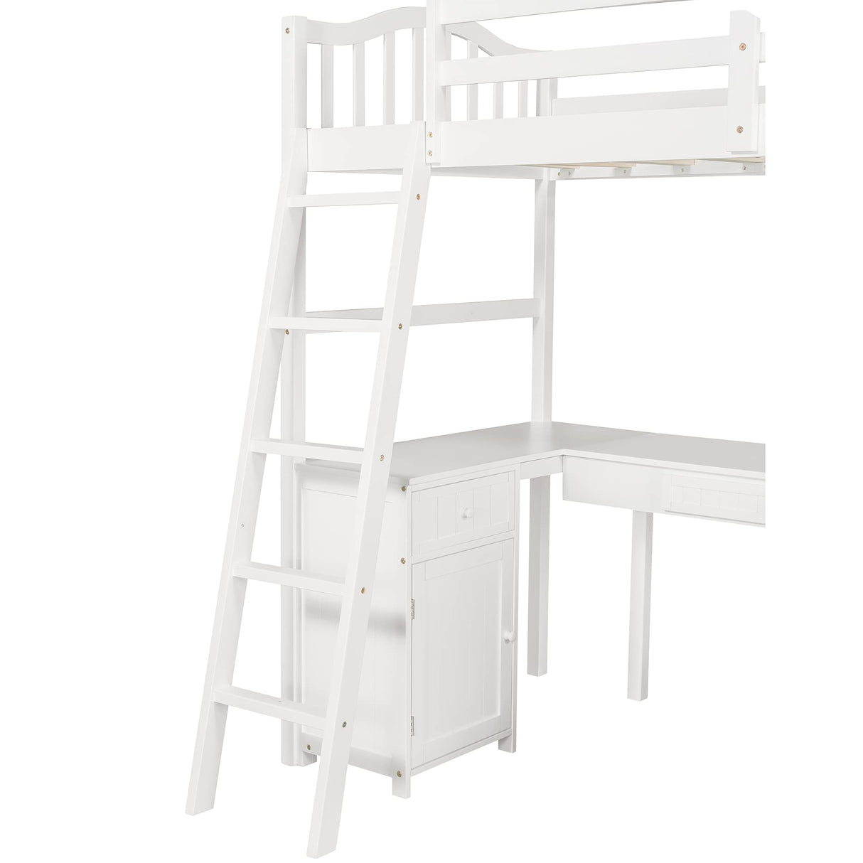 Loft Bed with Desk and Drawers, Wooden Twin Loft Bed with Storage Shelves and