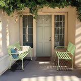 Outdoor Bench Metal with Floral Back, Garden Bench Front Porch Bench for Yard Patio