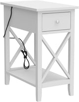 End Table with Charging Station, Narrow Side Table with USB Ports and Outlets