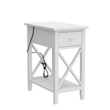 End Table with Charging Station, Narrow Side Table with USB Ports and Outlets