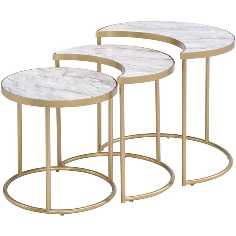 Anpay 3Pc Pack Nesting Tables in Faux Marble & Gold