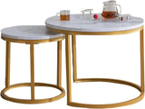 Modern Nesting Coffee Table,Golden Metal Frame with Marble Color top-23.6"