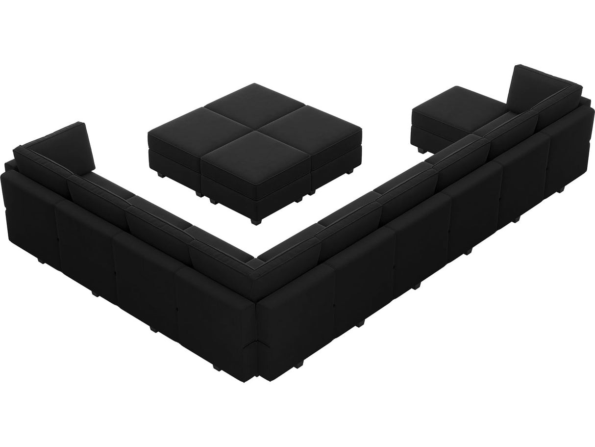 Oversized Modular Sectional Sofa U Shaped Couch with Storage Seat Velvet Sectional Sleeper Sofa Set with Chaise Velvet Black