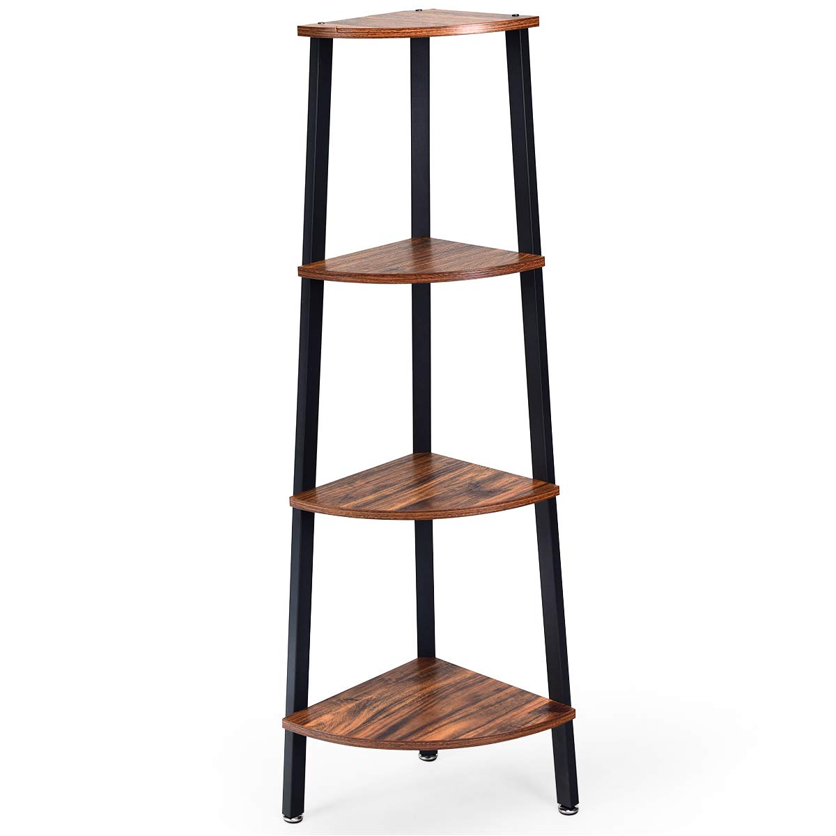 Giantex 4-Tier Corner Shelf Industrial Multipurpose Bookcase, Home or Office Storage Rack, Wood Plant Stand with Metal Frame (Rustic Brown)