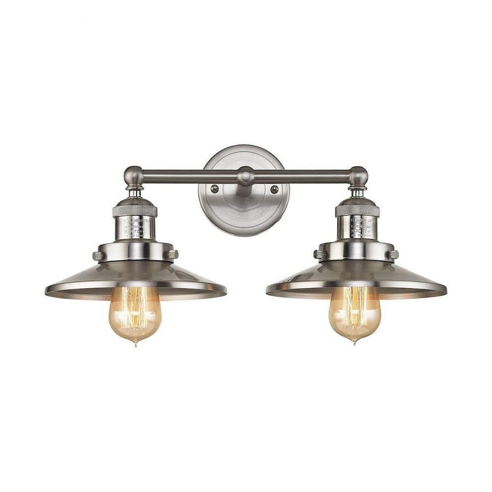 Elk Home English Pub Vanity Light - 2-Light in Satin Nickel Finish, with Satin Nickel Metal Shade, Transitional Style