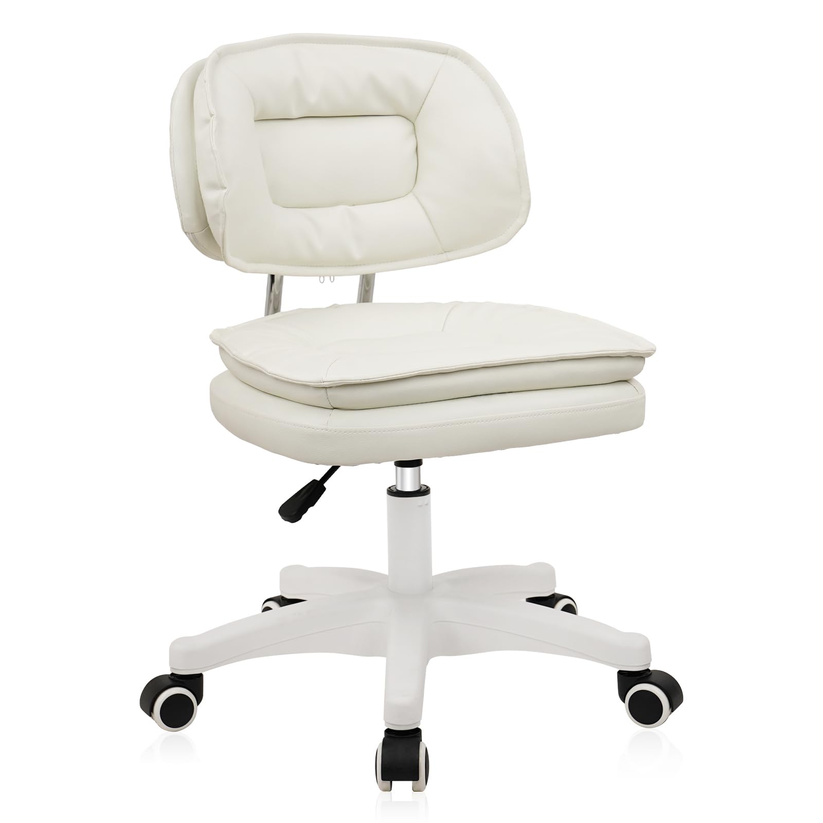 Small Rolling Stool with Backrest - Adjustable Height Vanity Chair