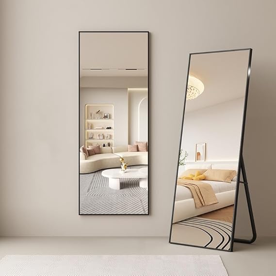 Arched Full Length Floor Mirror 64" x 21" - Gold Aluminum Frame