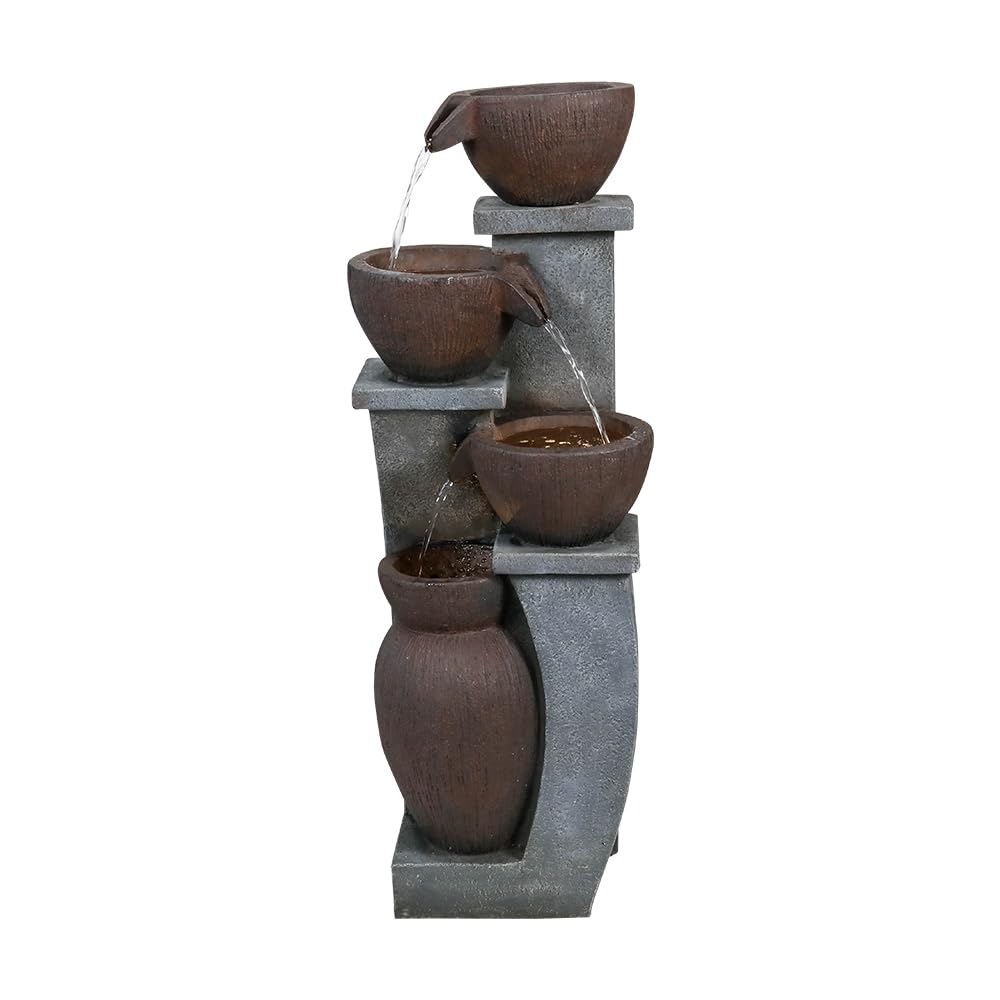4-Tier Outdoor Water Fountain Resin Waterfall Fountains Decor