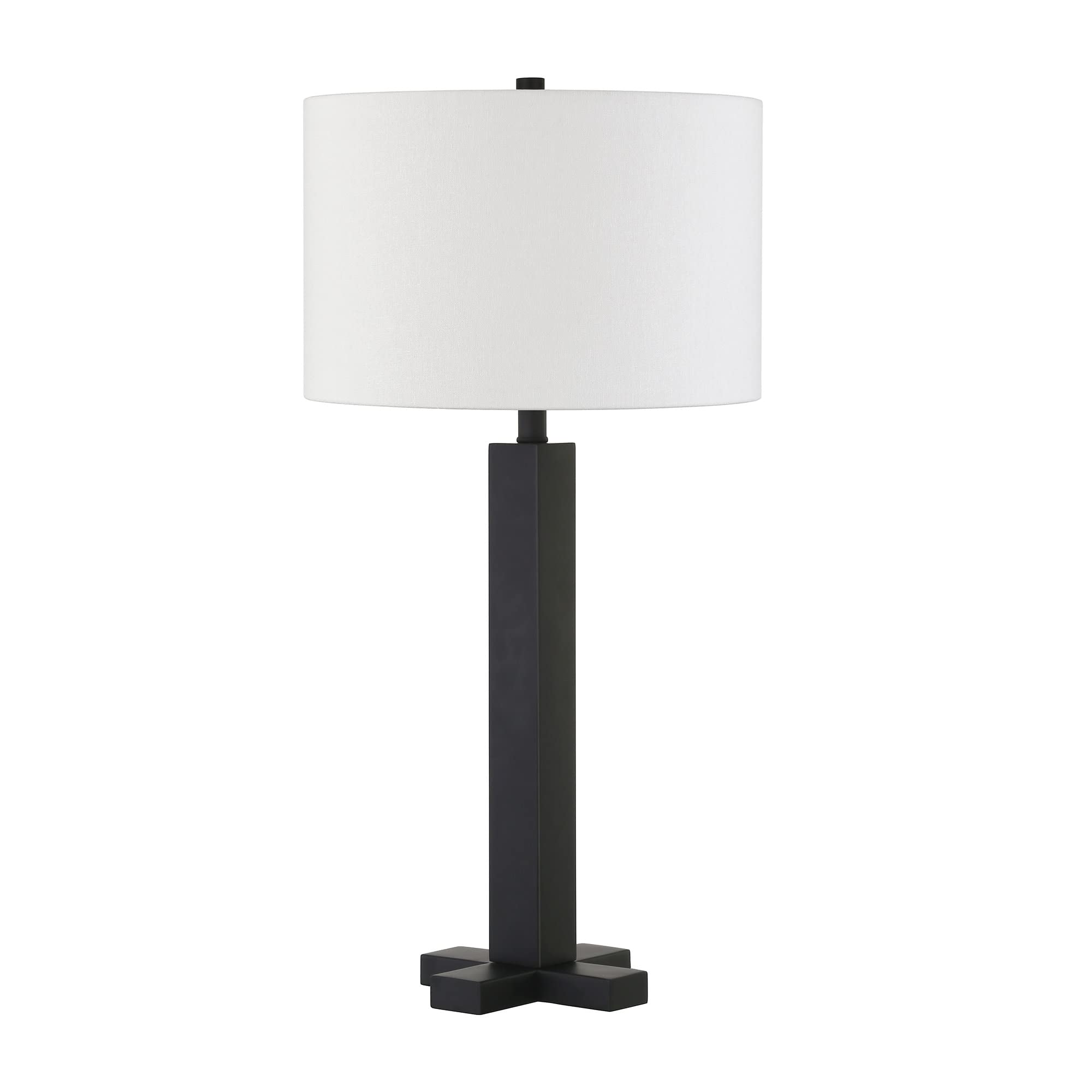 27.25" Tall Table Lamp with Fabric Shade in Blackened Bronze/White