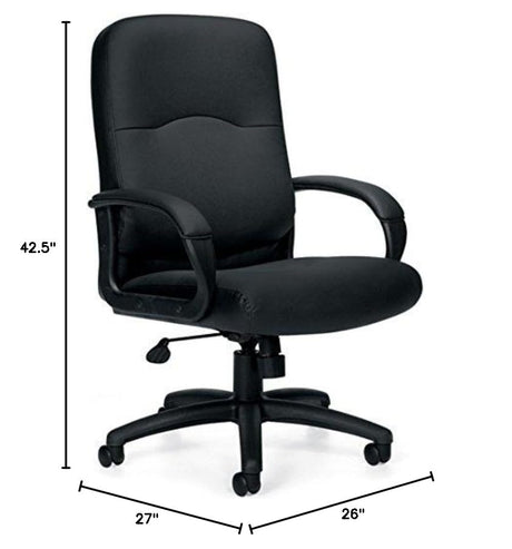 Executive Chair Overall Dimensions: 26"W X 27"D X 42.5"H Seat Size: 20.5"W X 18"D Back Size: 21"W X 24"H Seat Height: 16-20.5"H - Black Leather