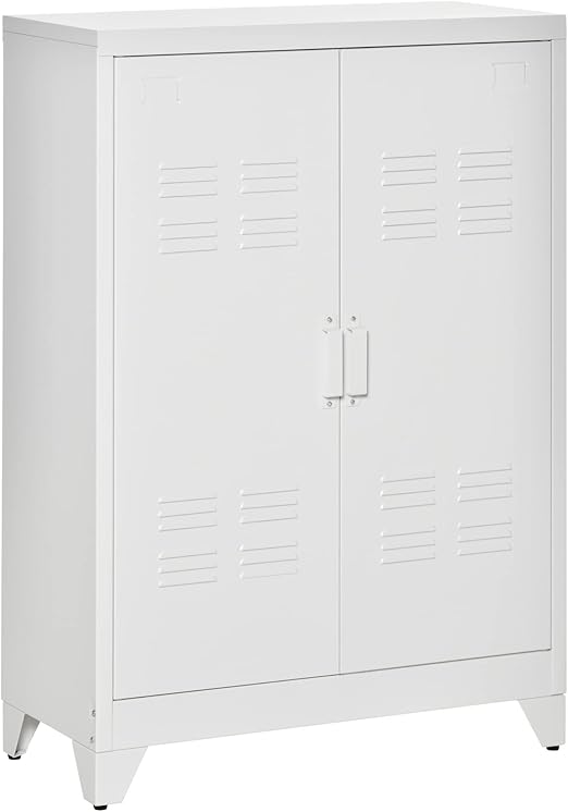 Industrial Storage Cabinet, Steel Garage Cabinet with Double Doors and Adjustable Shelves