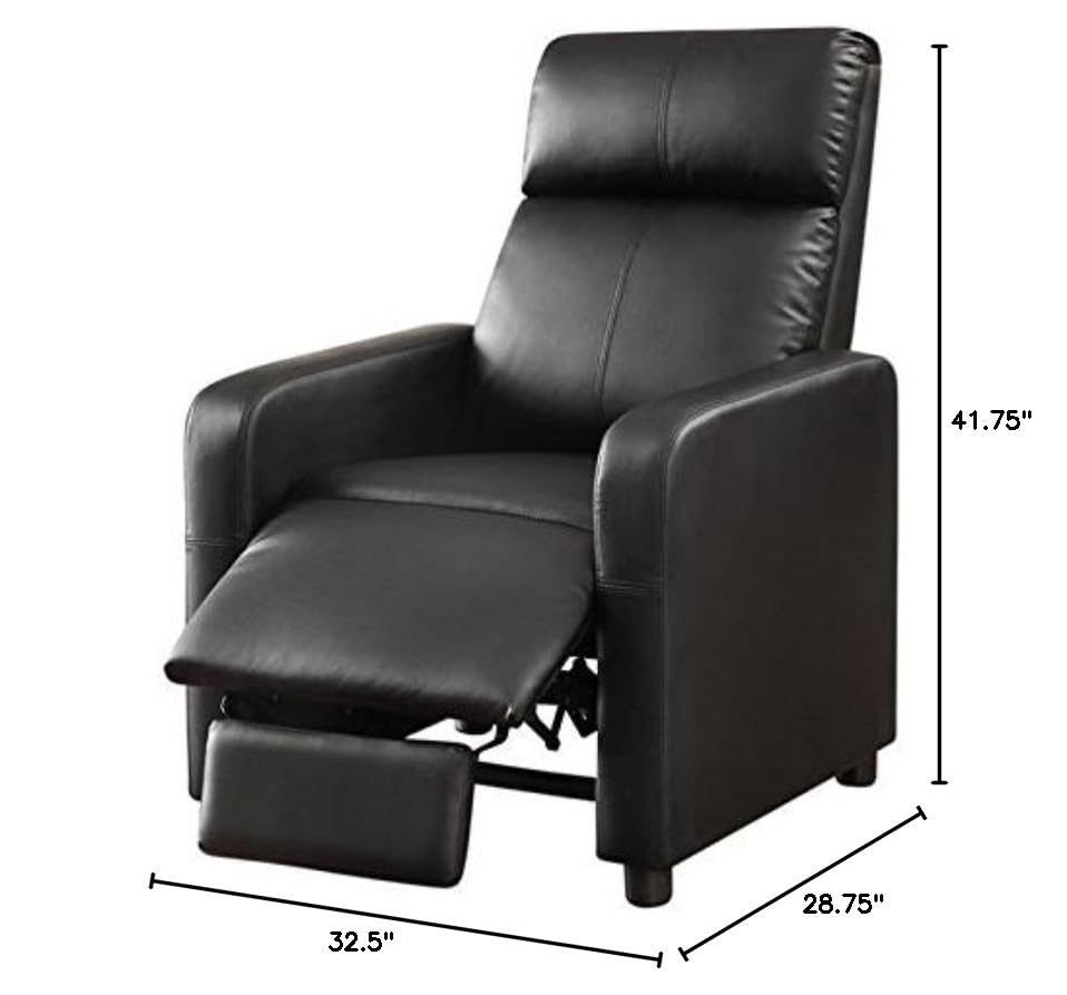 Toohey Home Theater Push Back Recliner Black, 28.75"D x 32.5"W x 41.75"H (600181)