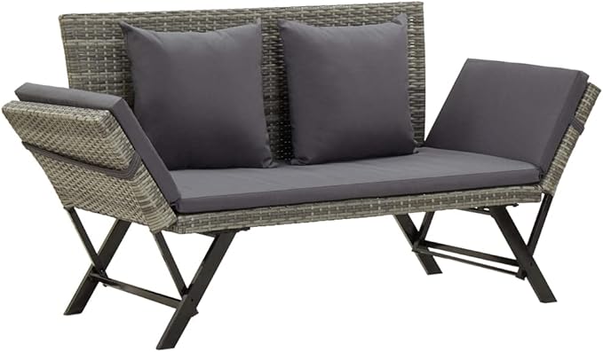 Garden Bench with Cushions 2-in-1,Garden Daybed, Both Sides Adjustable, Garden Sofa