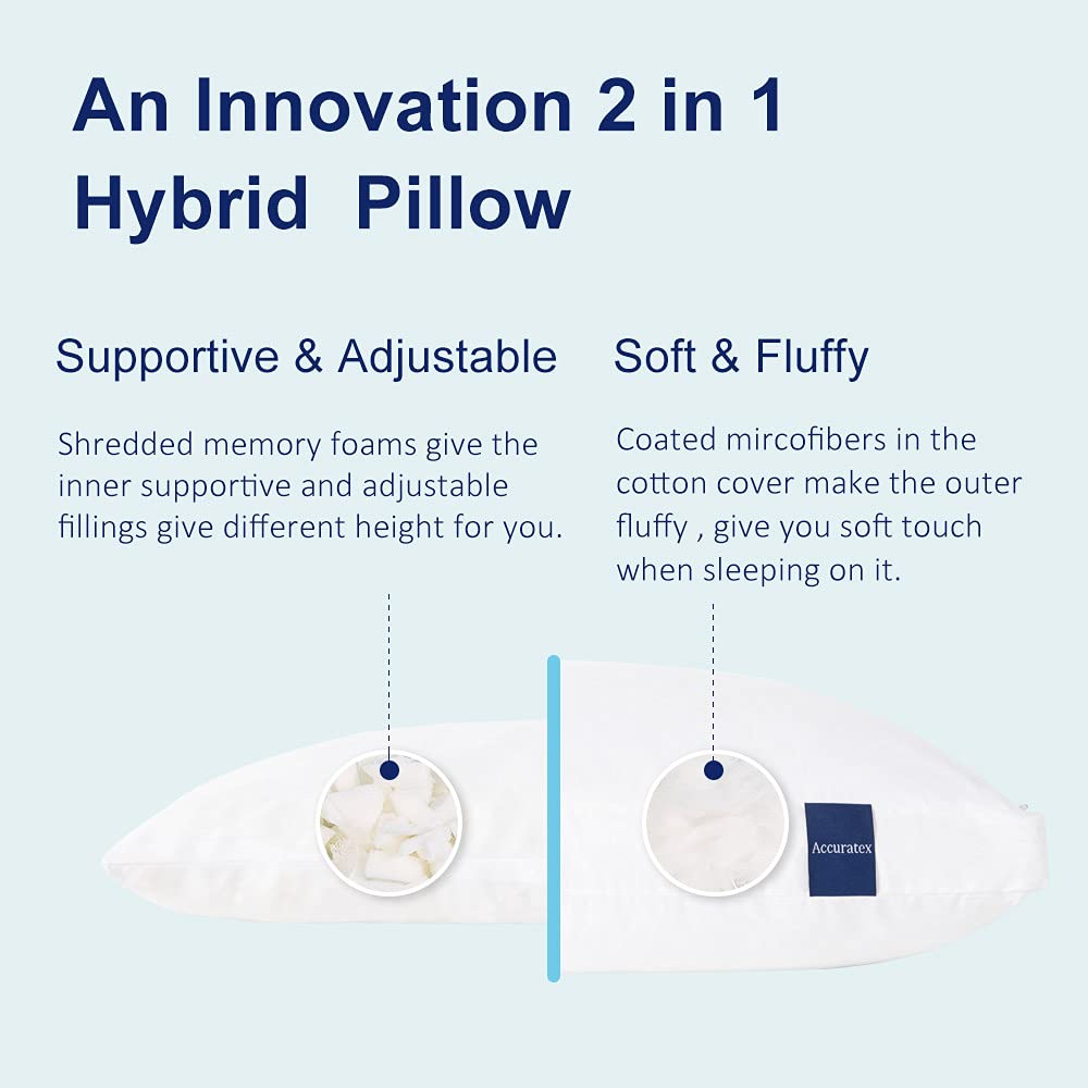 Pillows Queen Size Set of 2, Hybrid Shredded Memory Foam Pillow