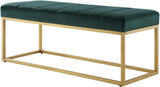 Emerald Velvet Upholstered End of Bed Bench with Metal Frame, Modern Tufted Channel