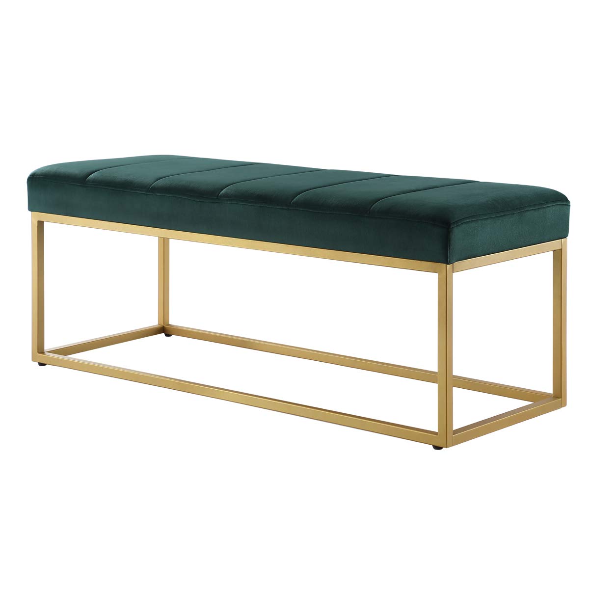 Emerald Velvet Upholstered End of Bed Bench with Metal Frame, Modern Tufted Channel