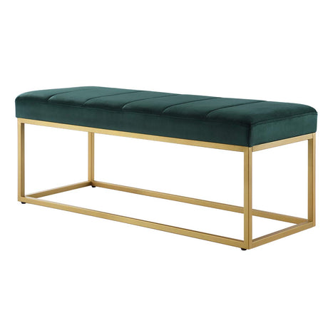 Emerald Velvet Upholstered End of Bed Bench with Metal Frame, Modern Tufted Channel