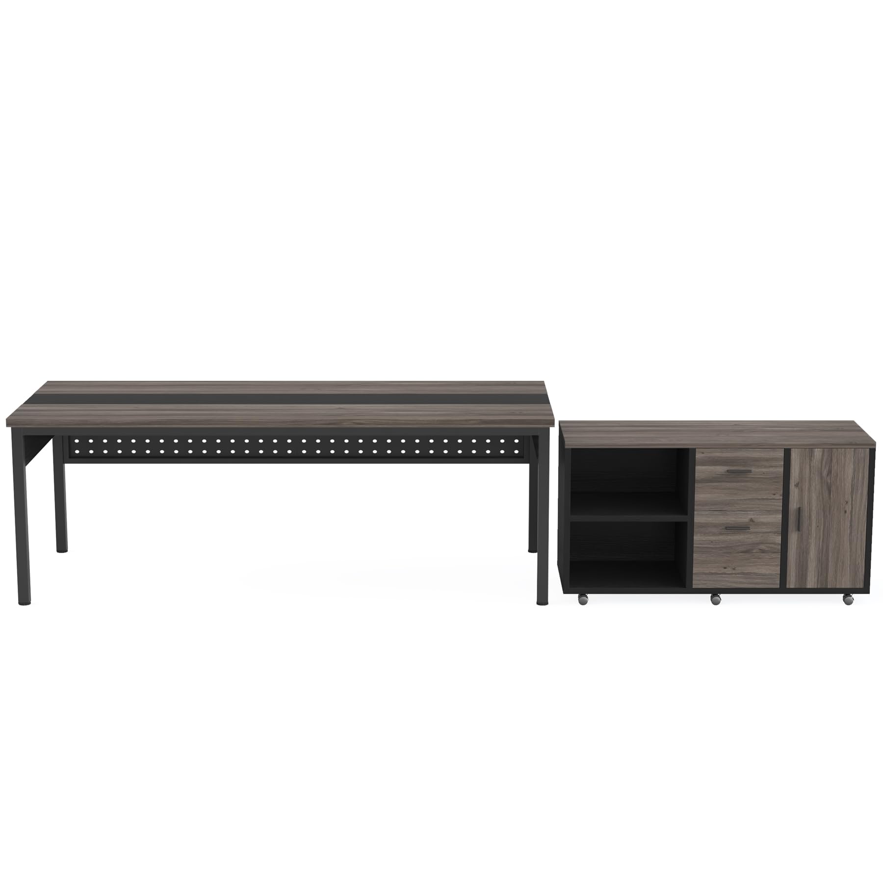 70.8" Executive Desk with Lateral File Cabinet, Modern Thickened Wooden Workstation L-Shaped Computer Desk Large Home Office Writing Desk for Home Office
