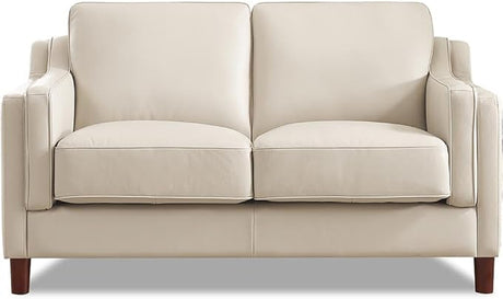 Bella Top Grain Leather Sofa Couch, 84", Vanilla White - Feather Down,