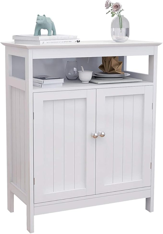 Bathroom Floor Cabinet White Freestanding Storage Organizer Cabinet