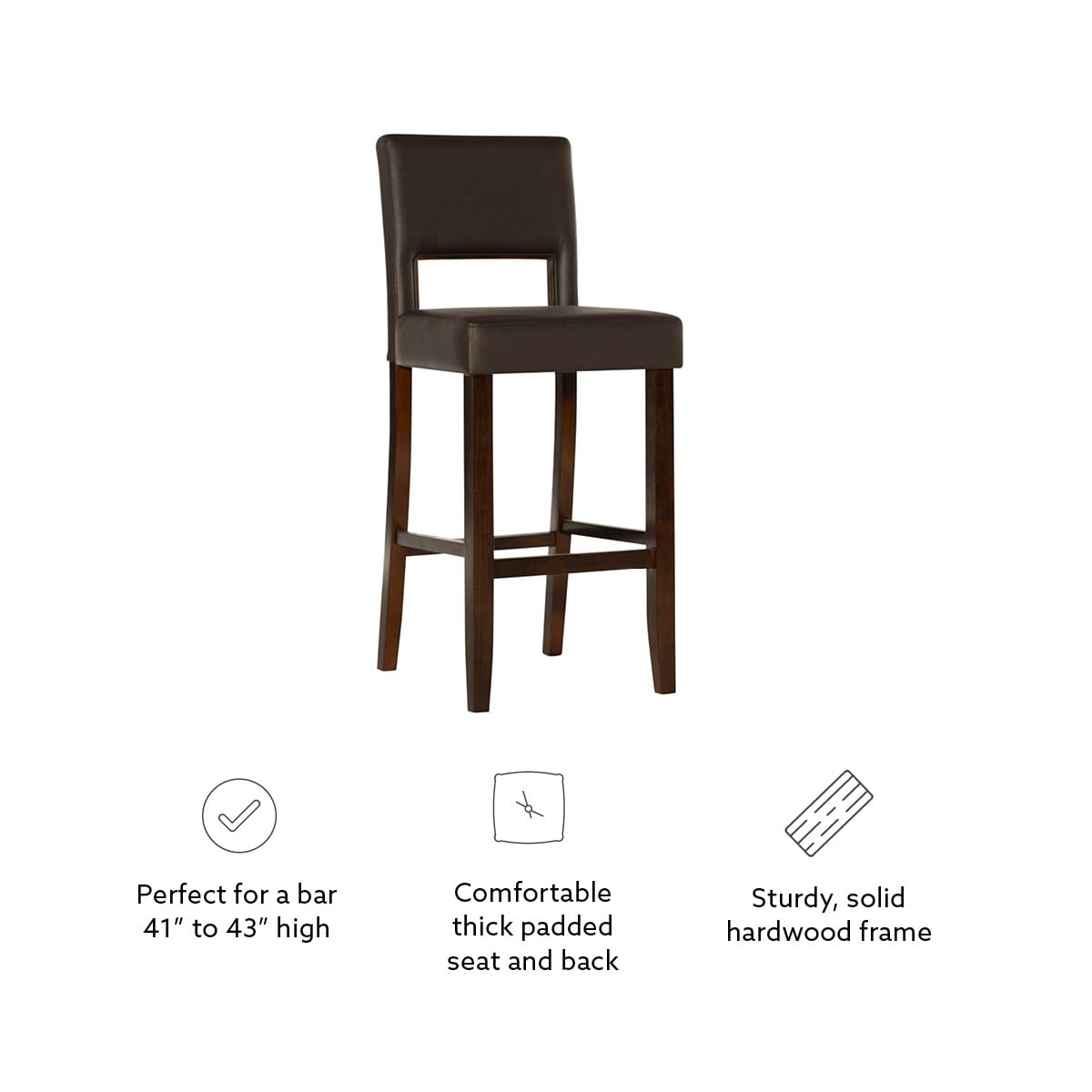 Vega Espresso Brown Barstool, 19" W x 20" D x 44.5" H