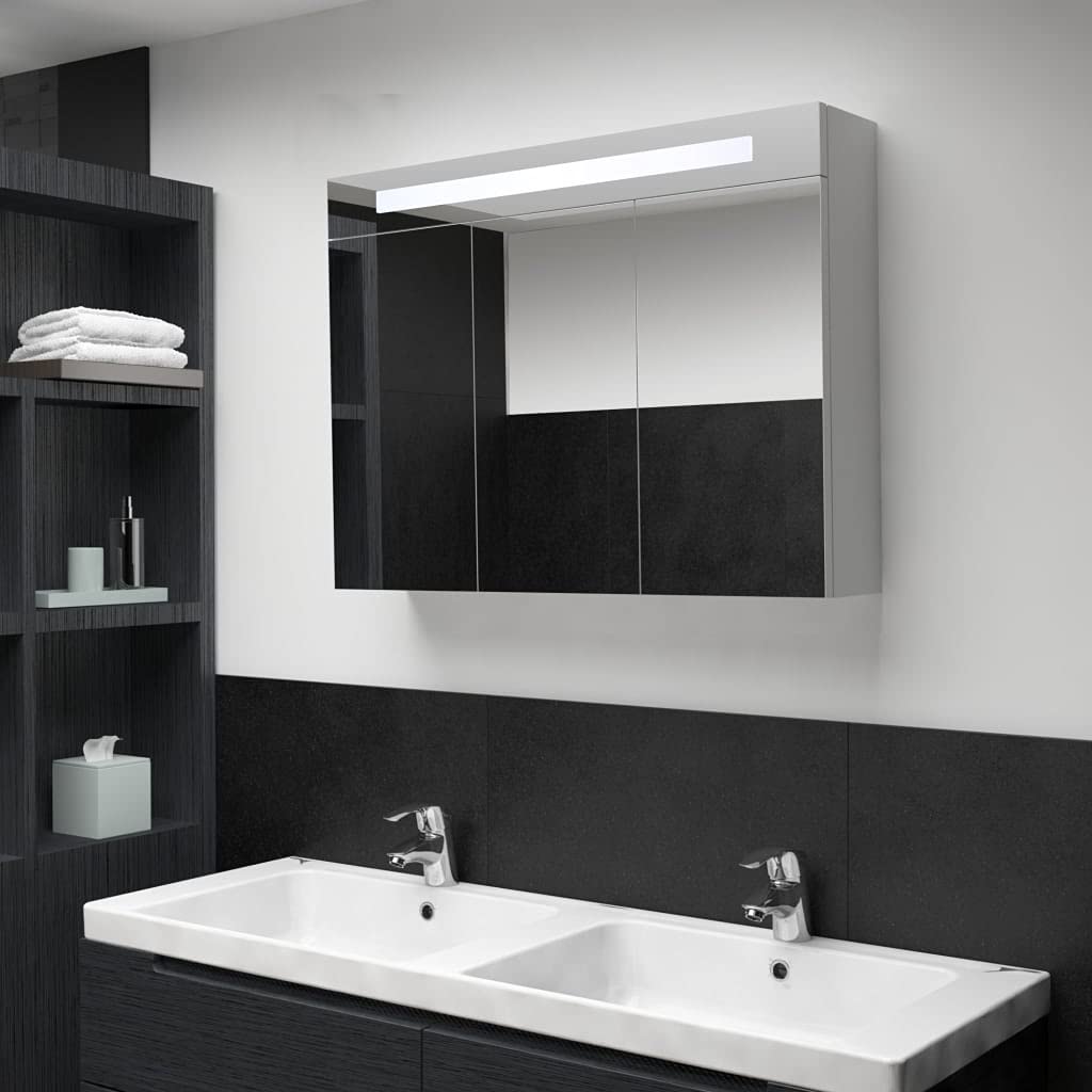 Modern LED Bathroom Mirror Cabinet with Storage Shelves, Integrated Light