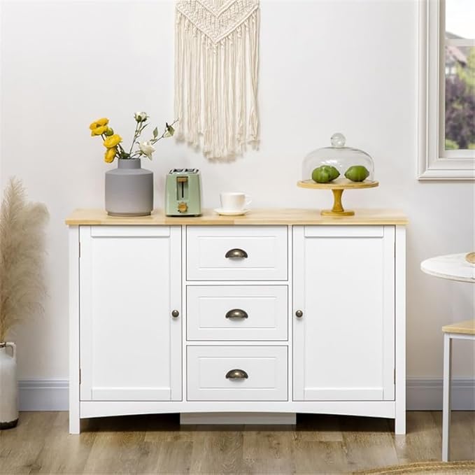 Sideboard Buffet Cabinet Coffee Bar Cabinet Kitchen Pantry Storage Cabinet with 3 Drawers and 2 Doors Freestanding