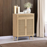 Accent Floor Storage Cabinet with Rattan Doors, Bathroom Cabinet with Large Drawer, Freestanding Storage Cabinet Organizer, Natural BMGZ107M