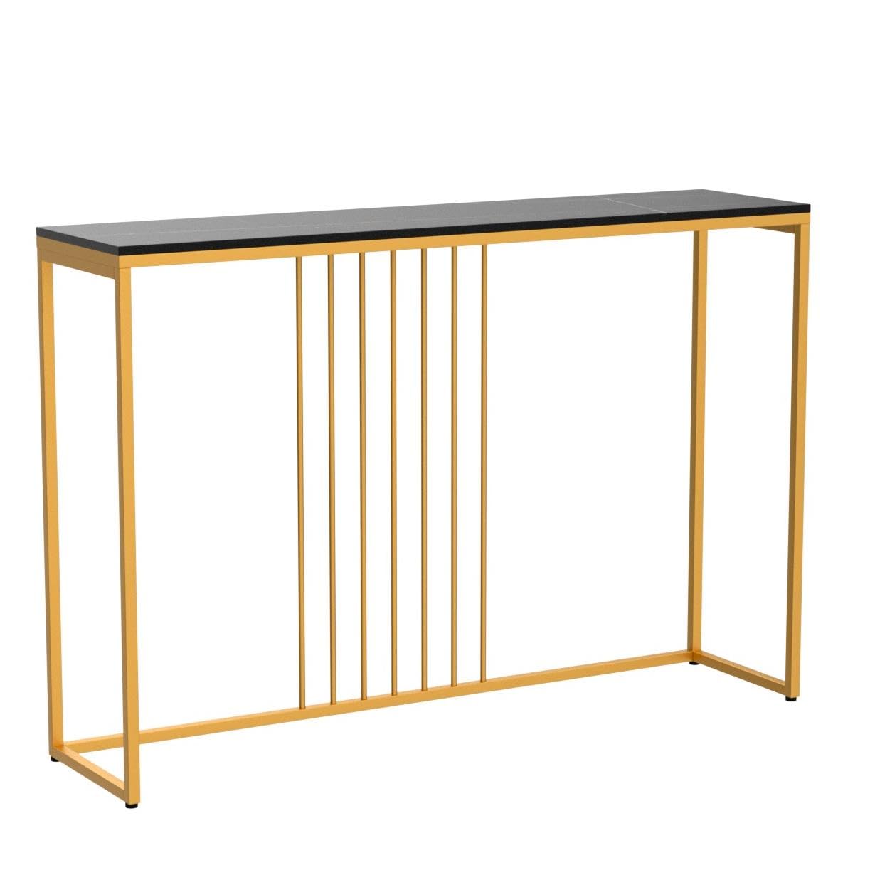 Sintered Stone Entryway Console Table: Black Marble Tabletop Long Table