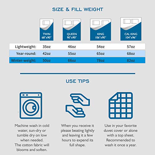 Dafinner Organic Feathers Down Comforter Queen Size | Geometric All Season Duvet Insert | 100% Cotton, Medium Warm Down Blanket or Stand-Alone Comforter with Corner Tabs (90x90, White)