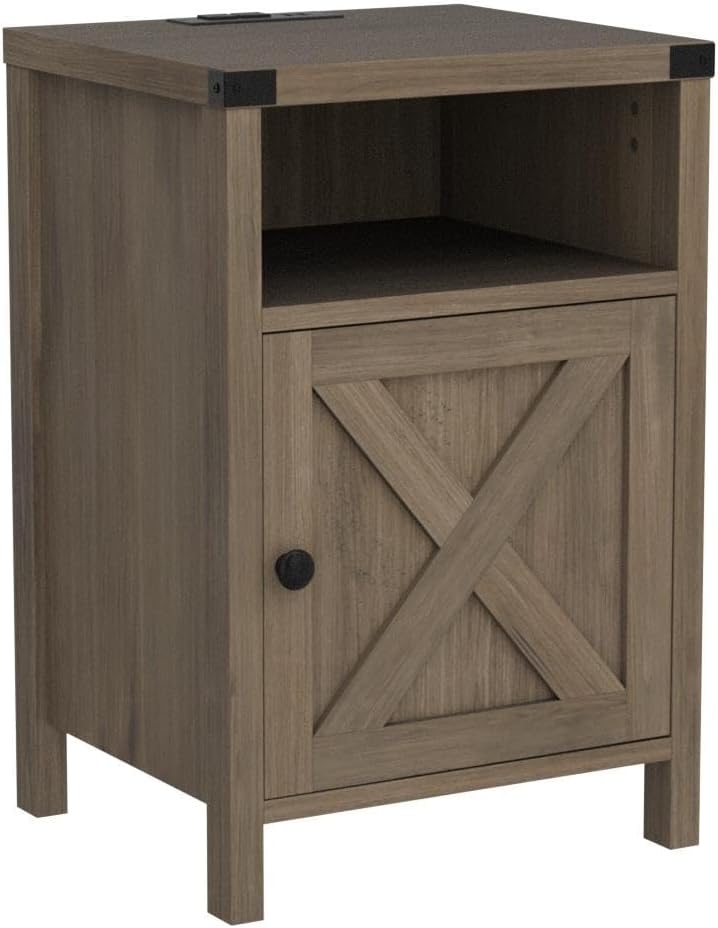 Nightstand Set of 2 with Charging Station,Industrial Bedside Table with Storage Living Room