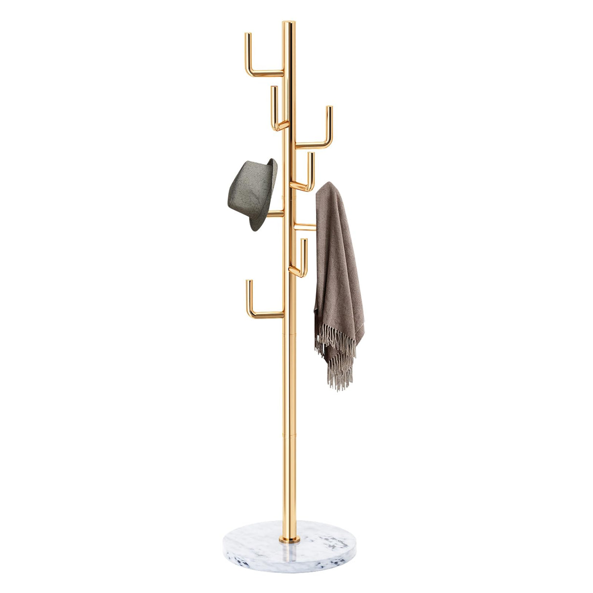 Metal Modern Coat Racks, Cactus Coat Rack Freestanding with Natural Marble Base