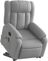 Up Power Lift Armchair - Light Gray Massage Recliner - Manual Adjust, Vibration Function, Fabric, Solid Frame