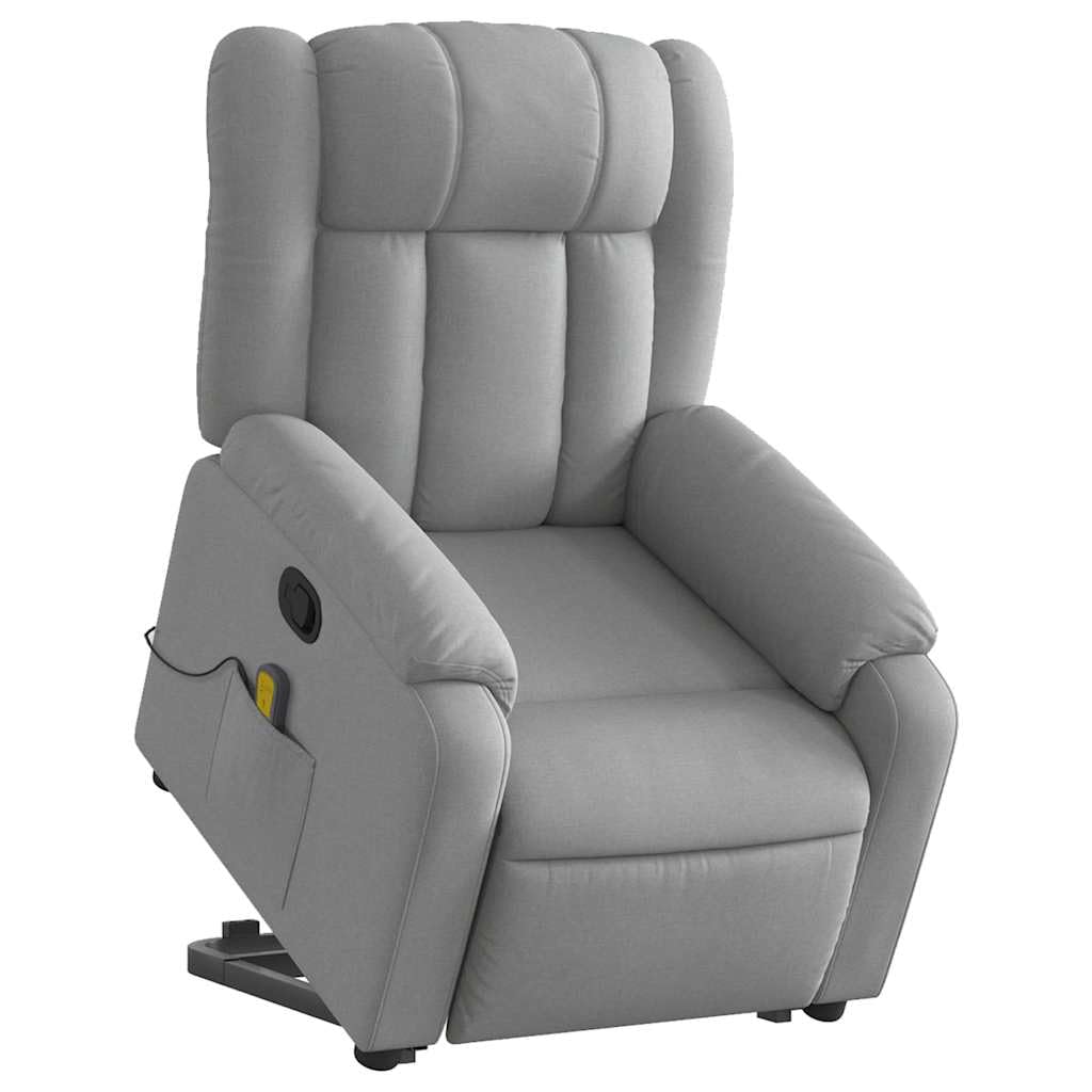 Up Power Lift Armchair - Light Gray Massage Recliner - Manual Adjust, Vibration Function, Fabric, Solid Frame