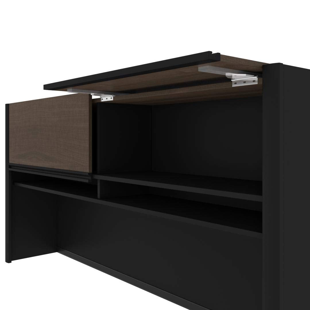 Connexion L-Shaped Desk with Hutch and Pedestal, 72W, Antigua & Black