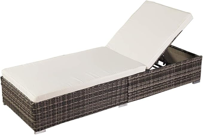 Adjustable Backrest Outdoor Patio Wicker Rattan Lounge Chairs,Beach Poolside Chair